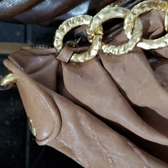 JUICY COUTURE BROWN BAG GOLD CHUNKY CHAIN SHOULDER HOBO PEBBLE LEATHER BOHO CHIC - Picture 2 of 13